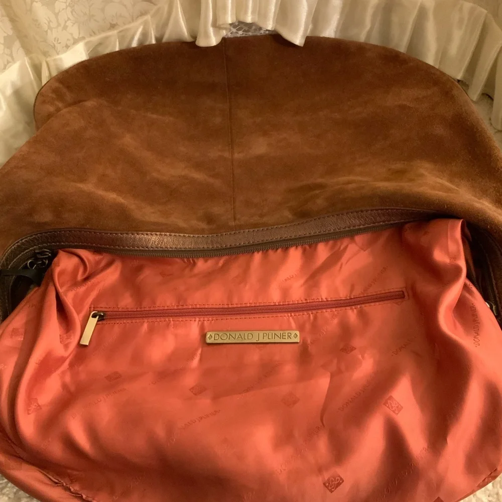 Donald J. Pliner Brown Suede Hobo with Chain Strap